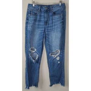 AMERICAN EAGLE Hi-Rise Tomgirl Jeans 8 raw hem